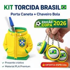 Porta Caneta Time + Chaveiro Bola | Kit Copa 2026 Brasil