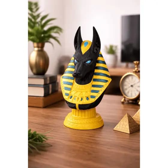 Busto Anubis 23cm Estátua Egípcia Deus Anúbis Escultura Decorativa Mitologia Egito Colecionável