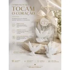 Kit Divino Espírito Santo Apliques, em Acrílico Espelhado Dourado e Branco Batizado Lembrancinhas