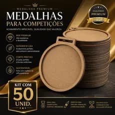 Kit Medalhas em MDF Redonda Personalizável Para Premiação Competição Escolar 9cm x 8,5cm
