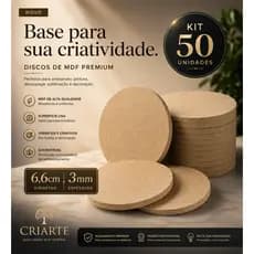 Kit Com 50 Bolachas 6,6cm Mdf Crú Círculo Aplique
