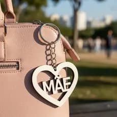 Chaveiro de Coração com Nome Mãe Vazado Branco em Material Rígido Para Presente vc