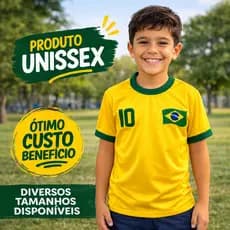 Blusa Brasil Seleção Infantil Camisa Torcedor Amarela Algodão Unissex 10 Copa do Mundo