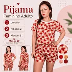 Kit Pijama Feminino Baby Doll Meia Coxa Suede Short Curto Confortável Roupa de Dormir Estampas Verão Sortidas