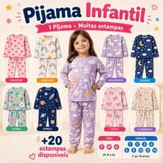Pijama Infantil Menina Criança Inverno Manga Longa Comprida Calça Blusa 2 Peças Estampas Sortidas Roupa de Dormir