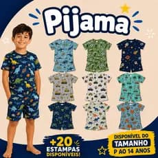 Pijama Curto Bebê Infantil Criança Menino Manga Curta Verão Calor Roupa de Dormir 2 Peças Estampas Sortidas – P ao 14