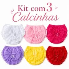 Kit Calcinha Infantil Menina Renda Babado Bunda Rica Super Macia Tapa Fralda Bebê Unitária