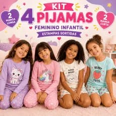 Kit 4 Pijamas Infantis Femininos Manga Longa e Curta Sortidos Menina Bebê Verão Inverno Calor Frio Roupa de Dormir