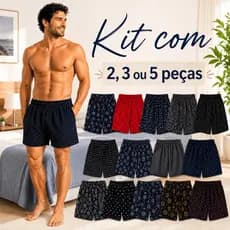 Kit 2, 3 ou 5 Cuecas Samba Canção Masculino Pijama Masculino de Dormir Liganete Lisa Estampada Short de Dormir