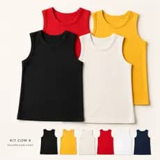 Kit 4 Regata Feminina Canelada Ribana Algodão Lisa Básica Blusa Trabalho Nadadora Verão Academia Camiseta