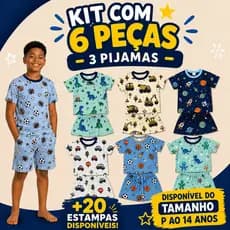 Kit 3 Pijamas Bebê Infantil Criança Menino Manga Curta Verão Calor Roupa de Dormir 6 Peças Estampas Sortidas – P ao 14