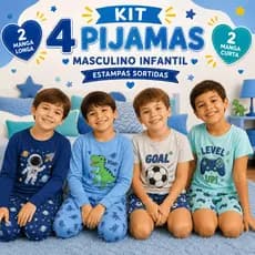 Kit 4 Pijamas Infantis Masculino Manga Longa e Curta Sortidos Menino Bebê Verão Inverno Calor Frio Roupa de Dormir