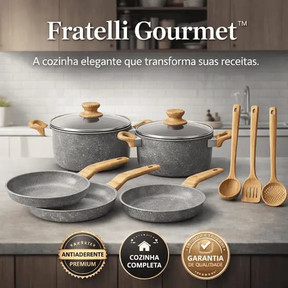 Jogo Panelas 7 Pecas Alumínio Revestimento Antiaderente Cozinha Completa Duravel Fratelli Gourmet™.
