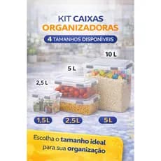 Kit 4 Caixas Organizadoras Plásticas com Tampa e Trava – Box Multiuso Transparente Empilhável