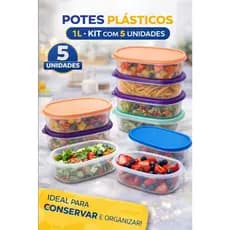 Conjunto de Marmitas Multiuso com Tampas Coloridas 5 Unidades 1L