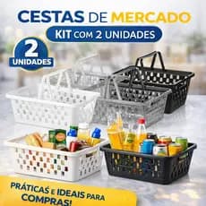 Cesta de Mercado 14 Litros Resistente com Alça 2 Unidades