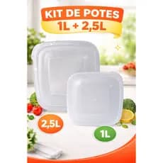 Kit Potes Plásticos com Tampa 1L e 2,5L – Organizador de Alimentos