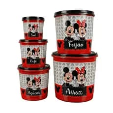 Jogo de Potes Mantimentos 5 Peças Mickey Disney Porta Mantimentos Decorado