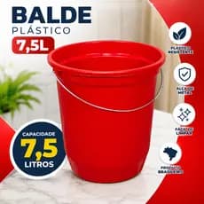 Balde Plástico Grande 7,5 Litros Alça Metálica Para Limpeza Jardim e Obras