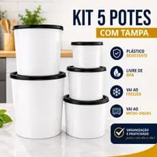Jogo 5 Potes Mantimentos Liso Porta Alimentos Organizador Cozinha Plástico Premium