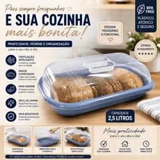 Porta Pão Retangular Plástico Tampa Transparente Organizador Para Pães Bolos e Doces
