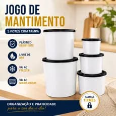 Kit 5 Potes de Mantimentos Organizador Cozinha Porta Mantimentos Liso Plástico Resistente