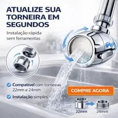 Bico Aerador Torneira Giratório 360° 3 Jatos Adaptador Universal Economizador de Água Cozinha