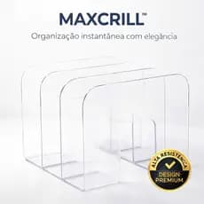 Suporte Organizador de Livro MAXCRILL 3 Divisões Acrílico Transparente Mesa Prático Alta Resistência