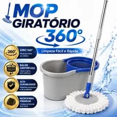 Mop Giratorio 360° Balde Duplo Cesta Cabo Agua Sabao Esfregao Vassoura Casa Empresa Escola Academia