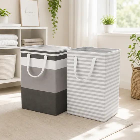 Cesto Organizador Saco Dobravel Cinza Branco Organiza Roupa Limpa Suja Brinquedo Objeto Decoração