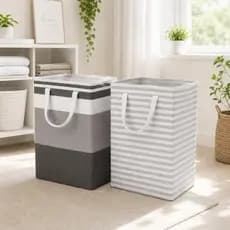 Cesto Organizador Saco Dobravel Cinza Branco Organiza Roupa Limpa Suja Brinquedo Objeto Decoração