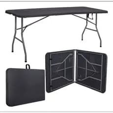 Mesa Dobrável 1,80m Vira Maleta Preta Portátil 180x70cm Reforçada Camping Praia Churrasco Eventos