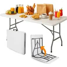 Mesa Dobrável Portátil 180x70 Retangular Plástica Branca