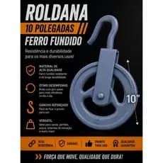 Roldana 10 Polegadas em Ferro Fundido com Gancho Reforçado | Alta Resistência para Varal, Poço e Elevação