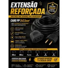 Extensão Reforçada Cabo PP 2x2,5mm² Flexível de Cobre | 25cm, 50cm, 1m, 2m, 3m e 5m