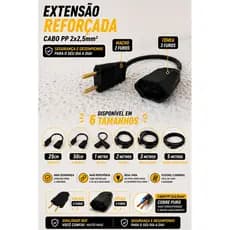 Extensão Reforçada Cabo PP 2x2,5mm² Flexível de Cobre | 25cm, 50cm, 1m, 2m, 3m e 5m