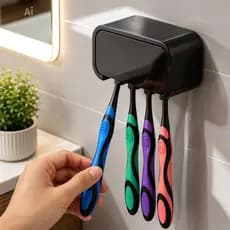Porta Escovas de Dente Parede + Fita Dupla Face Forte – Fixação Sem Furo – Suporte Para 4 Escovas