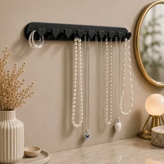 Porta Colares de Parede Kit 2 Ganchos Coração Organizador de Joias Bijuterias Anéis Pulseiras Luxo