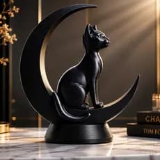 Estátua Gato na Lua Decorativa – Escultura Minimalista Moderna  Estatueta Mística Premium para Casa