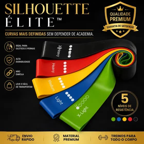 Kit 5 Mini Bands Silhouette Élite™ Faixas Elásticas Resistência Glúteos Academia Pilates Fitness