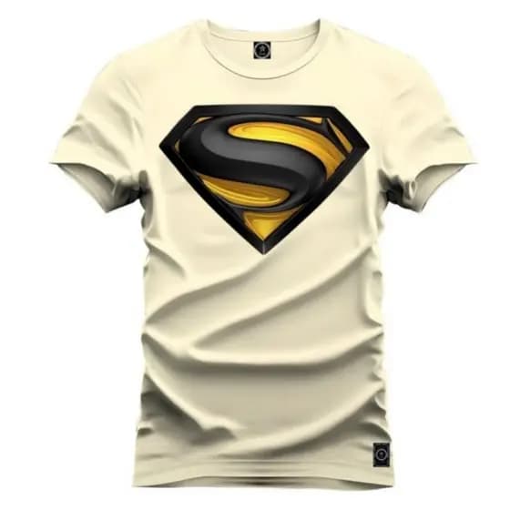 camiseta estampada super homem preto e amarelo 100% algodao