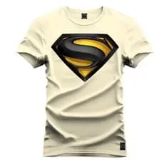 camiseta estampada super homem preto e amarelo 100% algodao