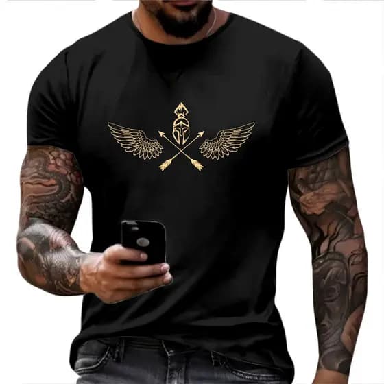 Camiseta Masculina Camisa Fit Gladiador Asas Gola Redonda Wings Flechas Algodão 30.1 Dia a dia