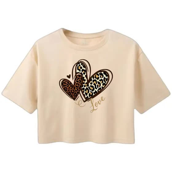 Cropped Feminino Oversized Estampado Coração Blusinha Soltinha
