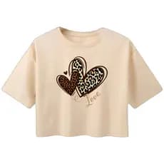 Cropped Feminino Oversized Estampado Coração Blusinha Soltinha