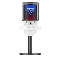 Microfone Gamer Force One Hero USB RGB Botão De Mute Condensador Branco
