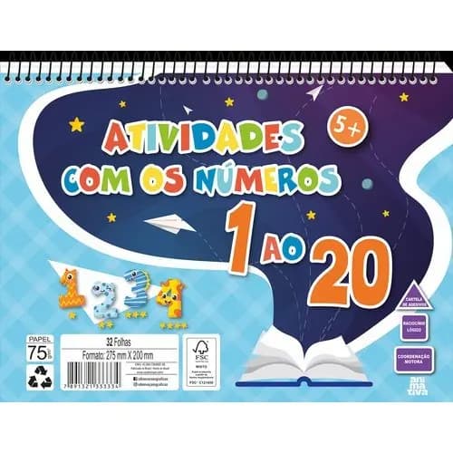 Caderno Atividades Educativos Números 32 Páginas Papel Alta Qualidade Desenvolvimento Infantil