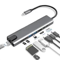 Adaptador Hub 8 em 1 USB-C HDMI 4K VGA RJ45 SD/TF 2 USB 3.0 PD 100W Para MacBook, Windows Chromebook Notebook Tablet