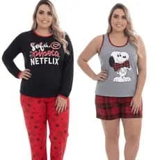 Kit Pijama Feminino Longo Curto Plus Size P ao 54 PV/ Kit Estações Pijama Feminino