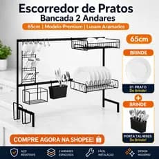 Escorredor de Pratos Bancada 2 Andares 65cm Modelo Premium | Lusam Aramados
